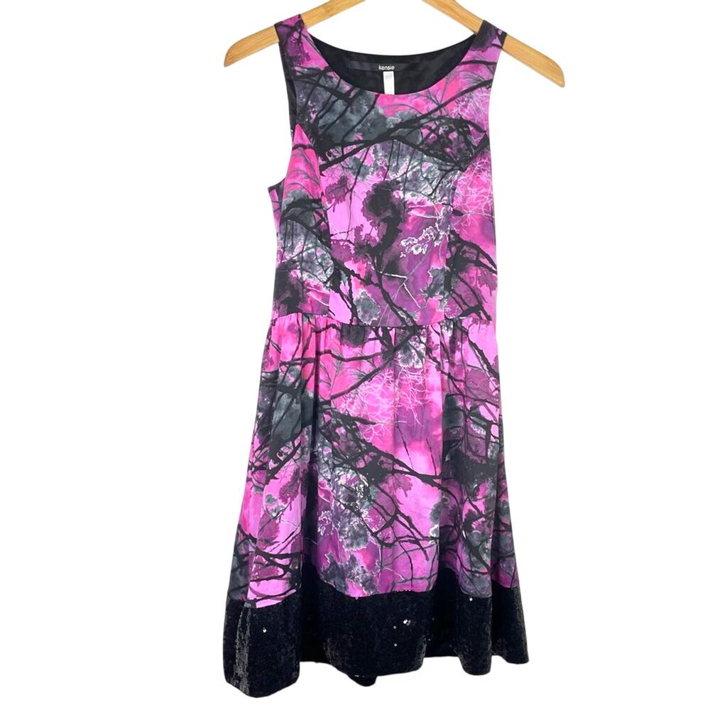 Kensie Purple Black Dress Sequin Bottom XS